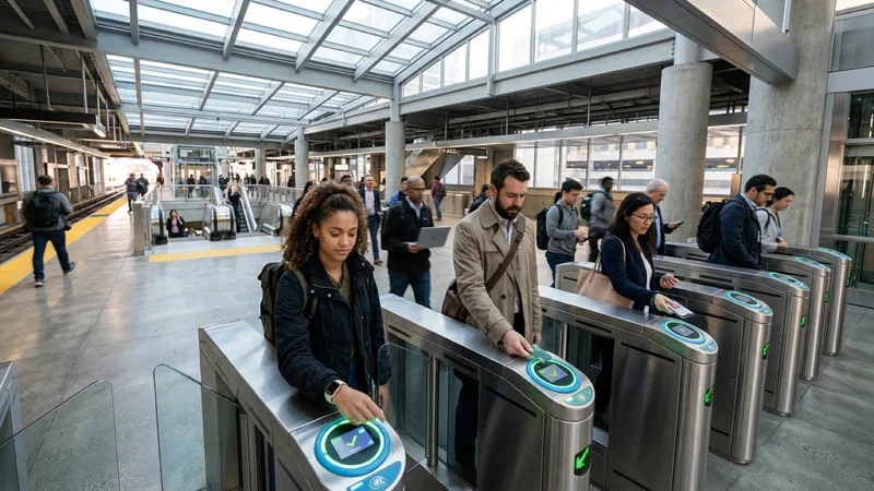Bay Area transit riders tapping contactless credit cards and smartphones on newly upgraded next-generation Clipper 2.0 fare readers in San Francisco