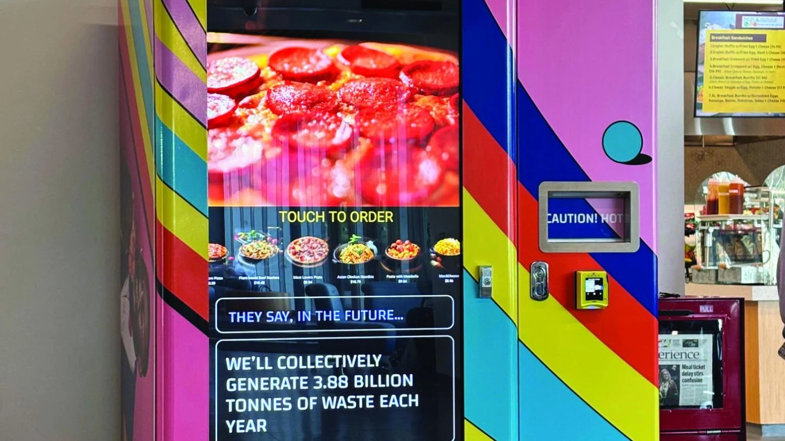 FoodTure hot meals automated kiosk inside Los Medanos College Student Union in Pittsburg