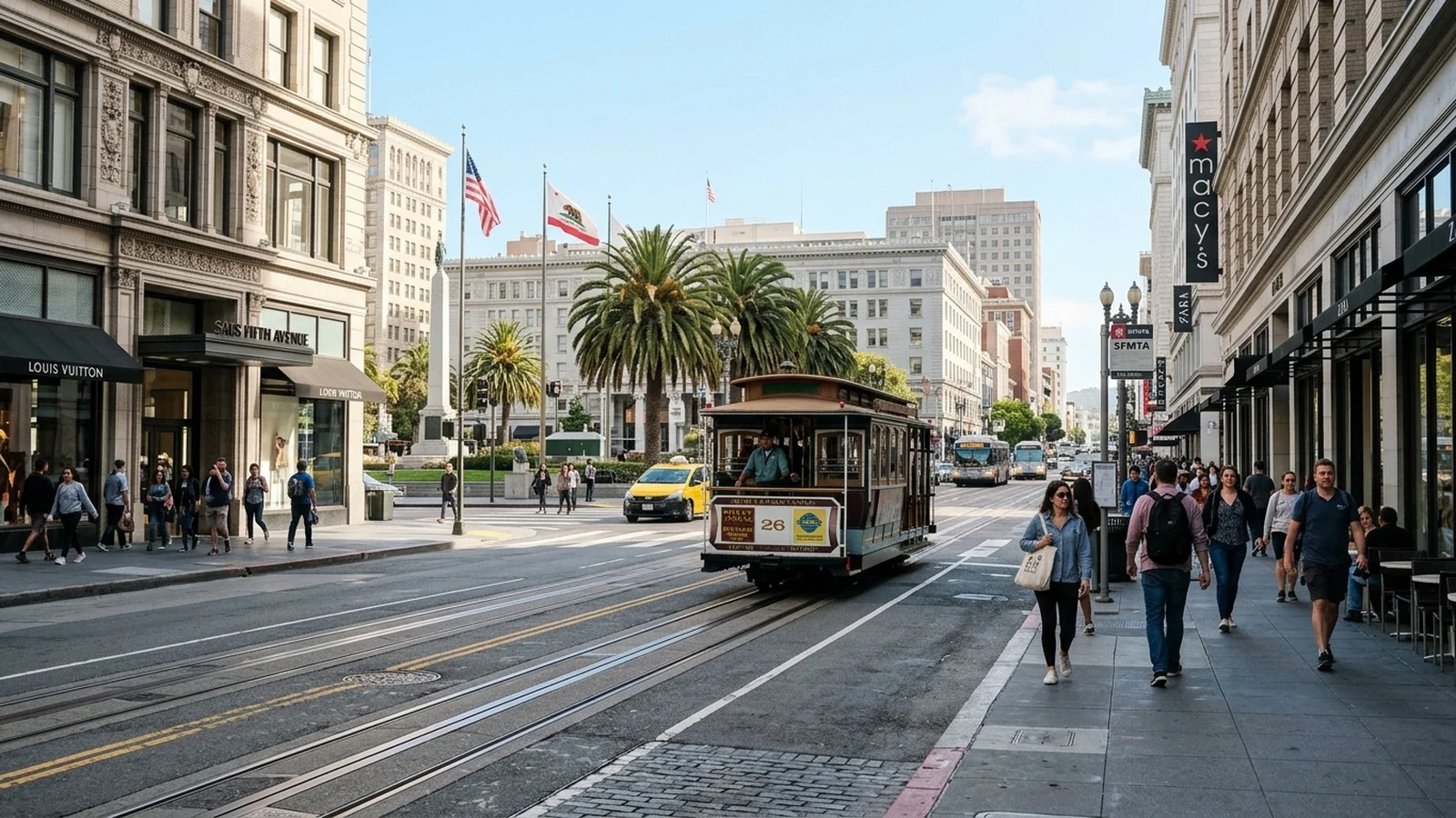 Downtown San Francisco commercial and retail corridor along Market Street where developers submitted inquiry for high-density computing facility