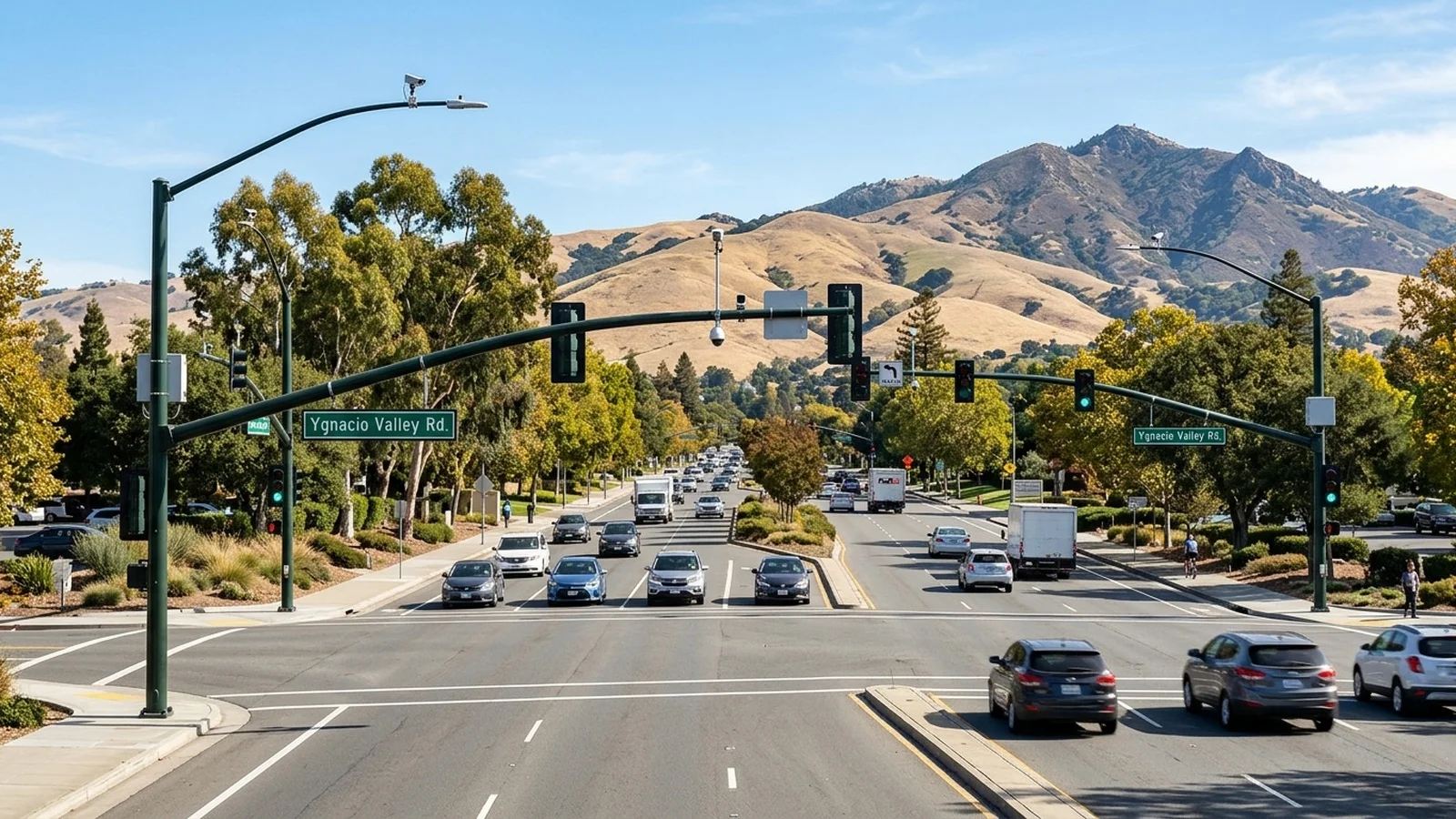 Major East Bay arterial transit corridor where AC Transit and municipal public works departments deployed AI-powered adaptive traffic signals