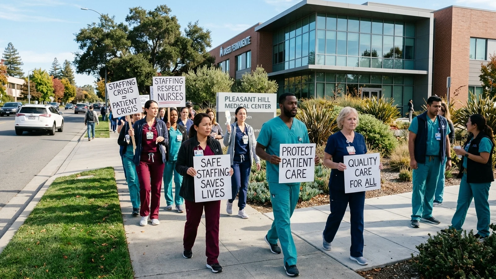 Hospice East Bay workers in Pleasant Hill begin weeklong strike over planned layoffs