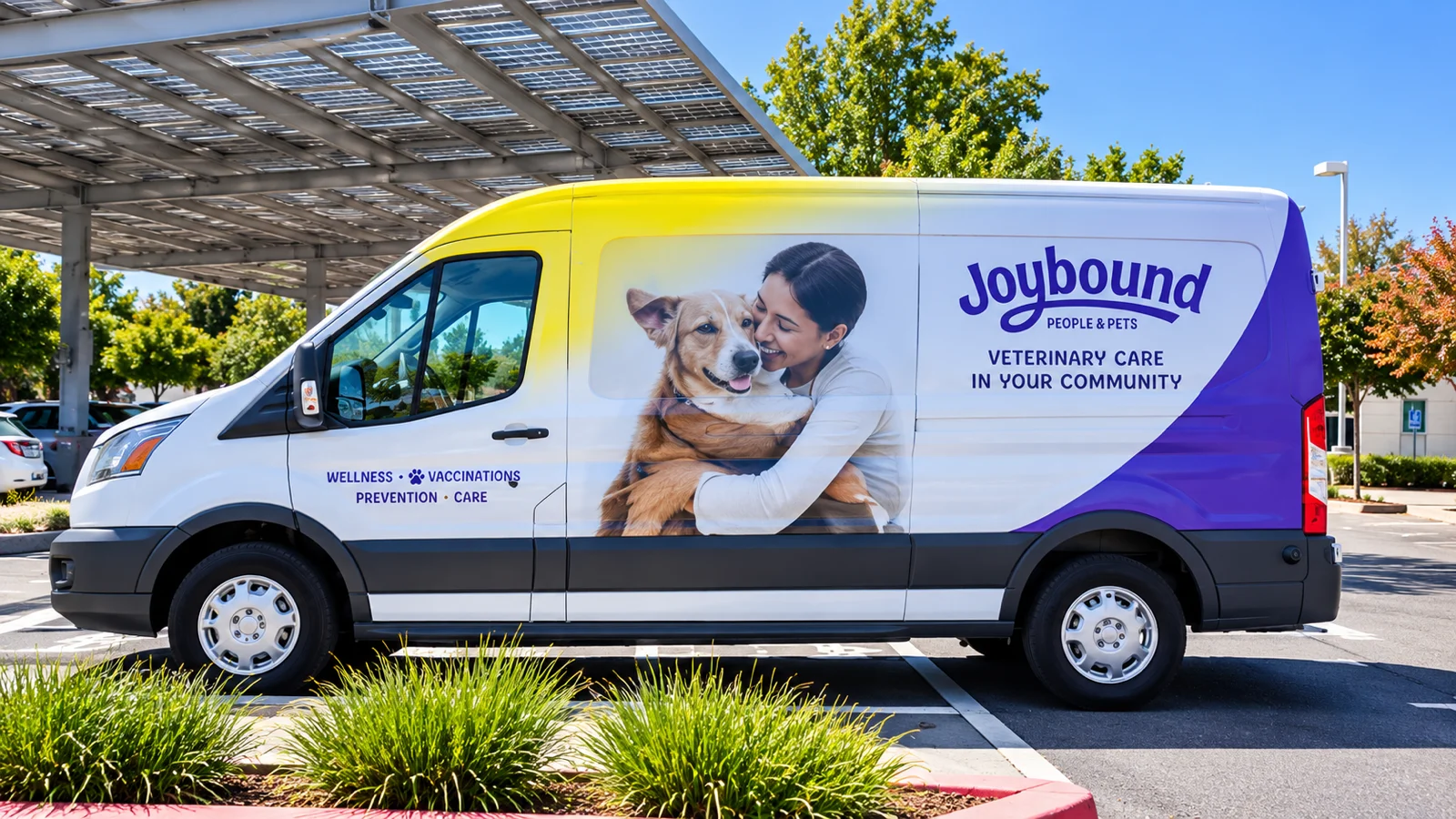 The Joybound People & Pets mobile veterinary clinic van provides community-based wellness examinations across East Bay neighborhoods