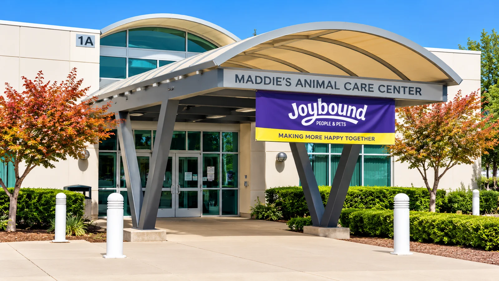 Maddie's Animal Care Center portico at the Joybound campus in Walnut Creek