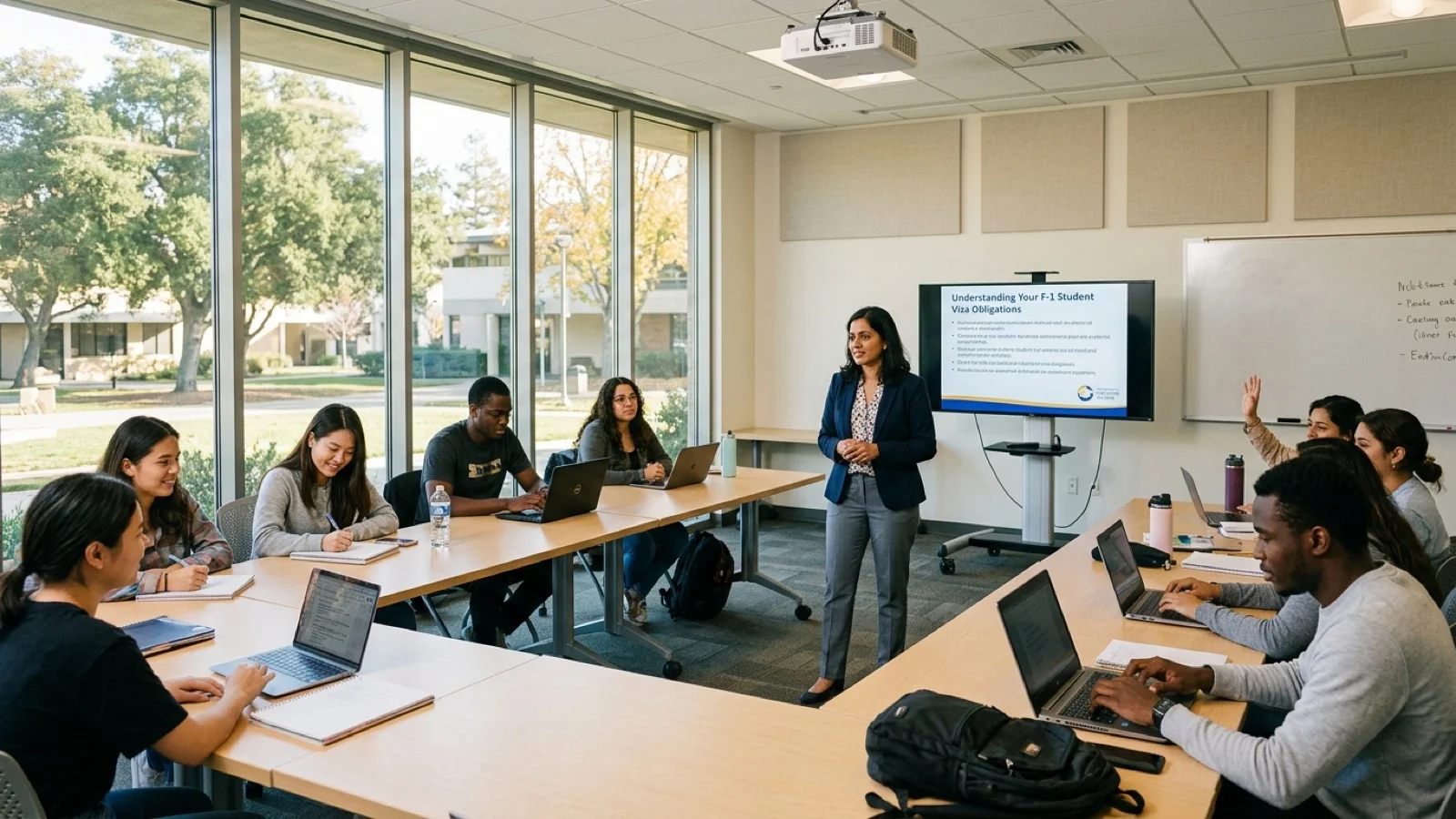 Academic advisors and student services teams host informational seminars on new federal immigration requirements