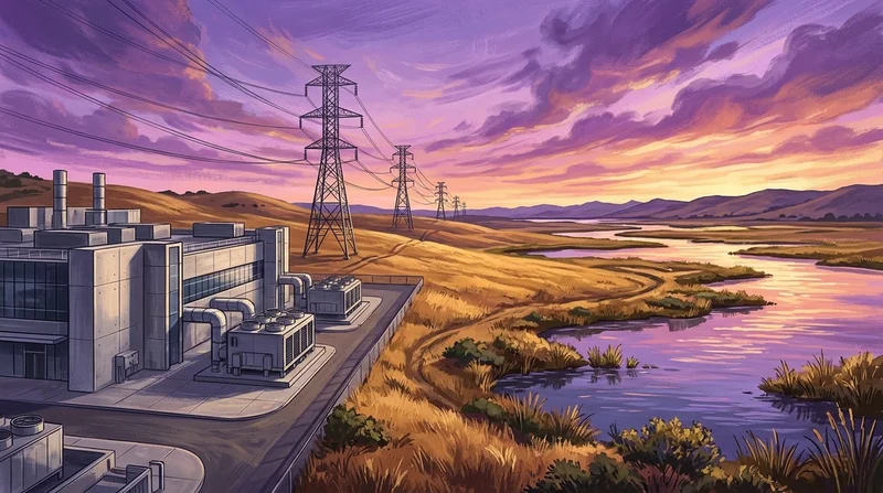 Data center infrastructure and transmission towers near East Contra Costa