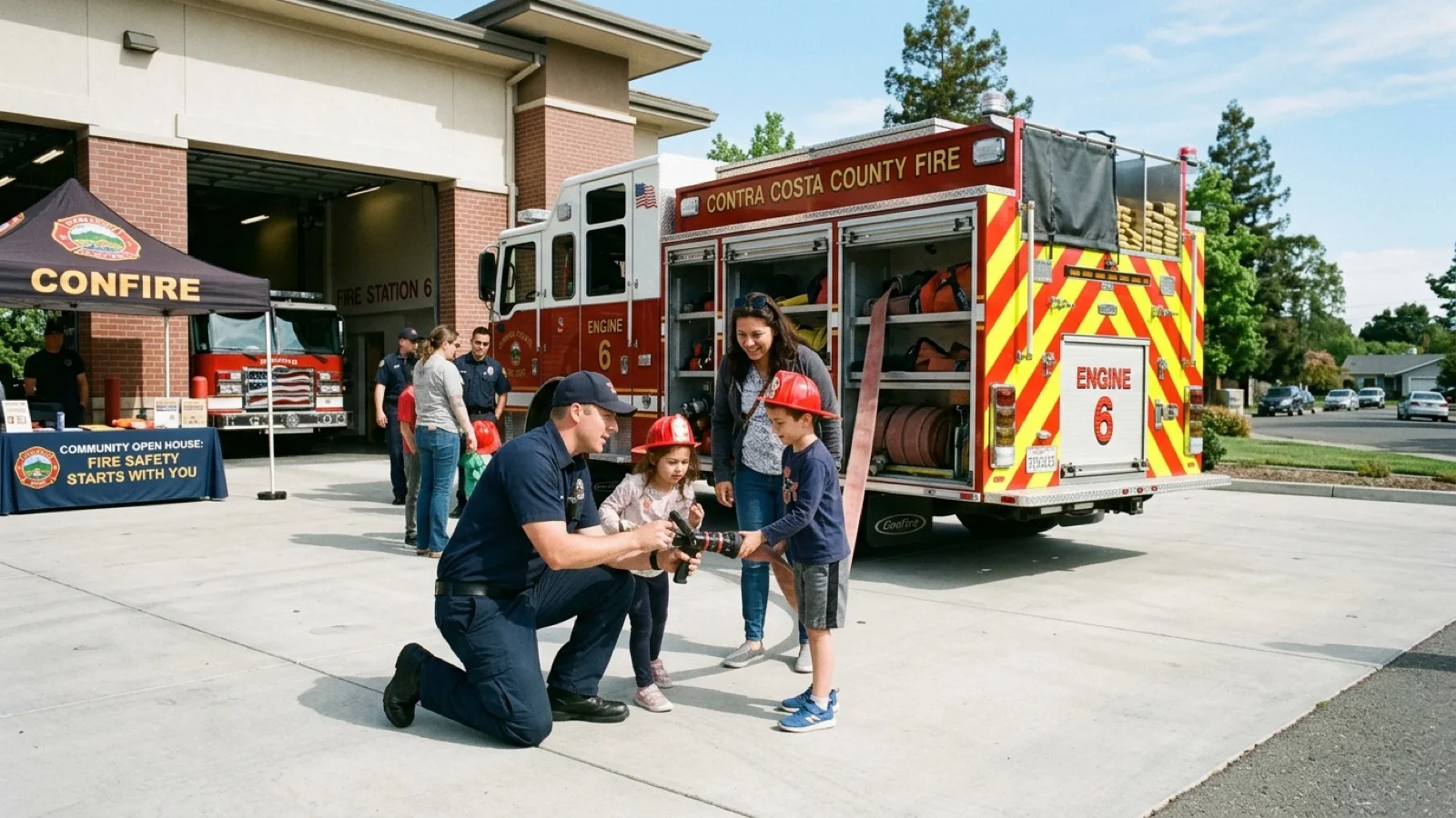 Contra Costa County Fire Protection District personnel demonstrate community wildfire preparedness at Concord Station 6