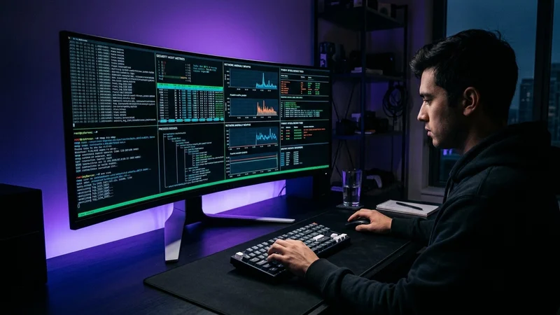 Dark-mode developer terminal workspace displaying multi-pane AI agent telemetry traces and security audit graphs