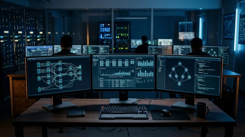 Cybersecurity operations center workstation displaying Linux kernel packet telemetry and browser extension manifest trees