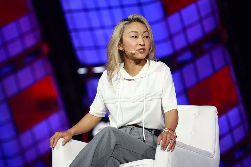 Sarah Guo speaking on stage at Collision 2023 in Toronto